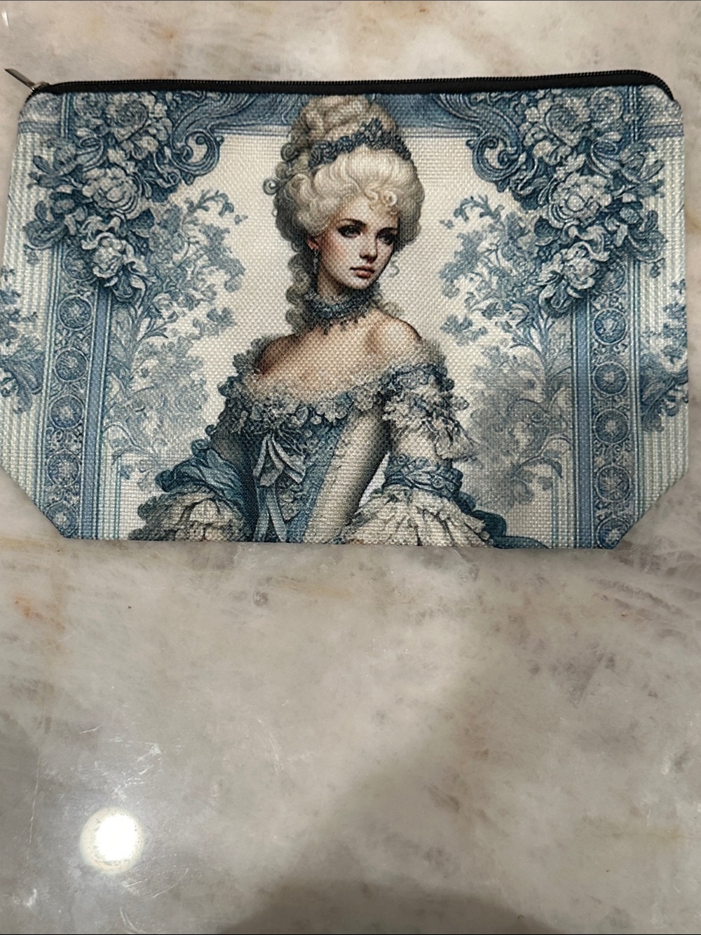 Victorian Lady Printed Cosmetic Pouch in Blue